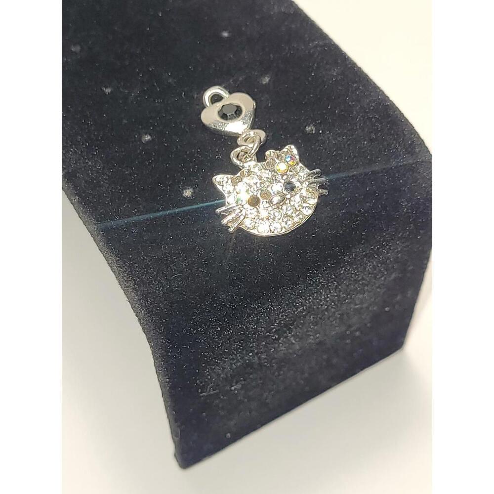 Silvertone Hello Kitty Charm Clear Rhinestone Accents With Two Rainbow Accents